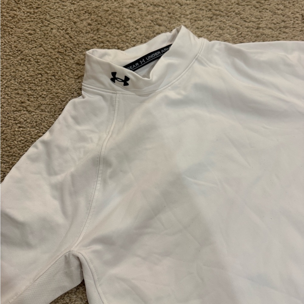 Under Armour White Men's Mock Neck Compression Top with Black Logo